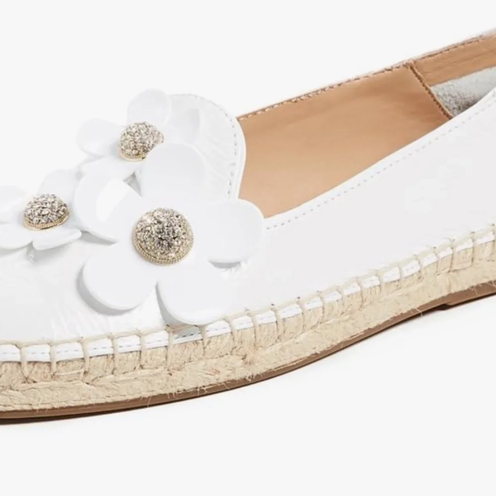 NEW MARC JACOBS WHITE LEATHER DAISY EMBELLISHED FLAT ESPADRILLE SHOES 36.5